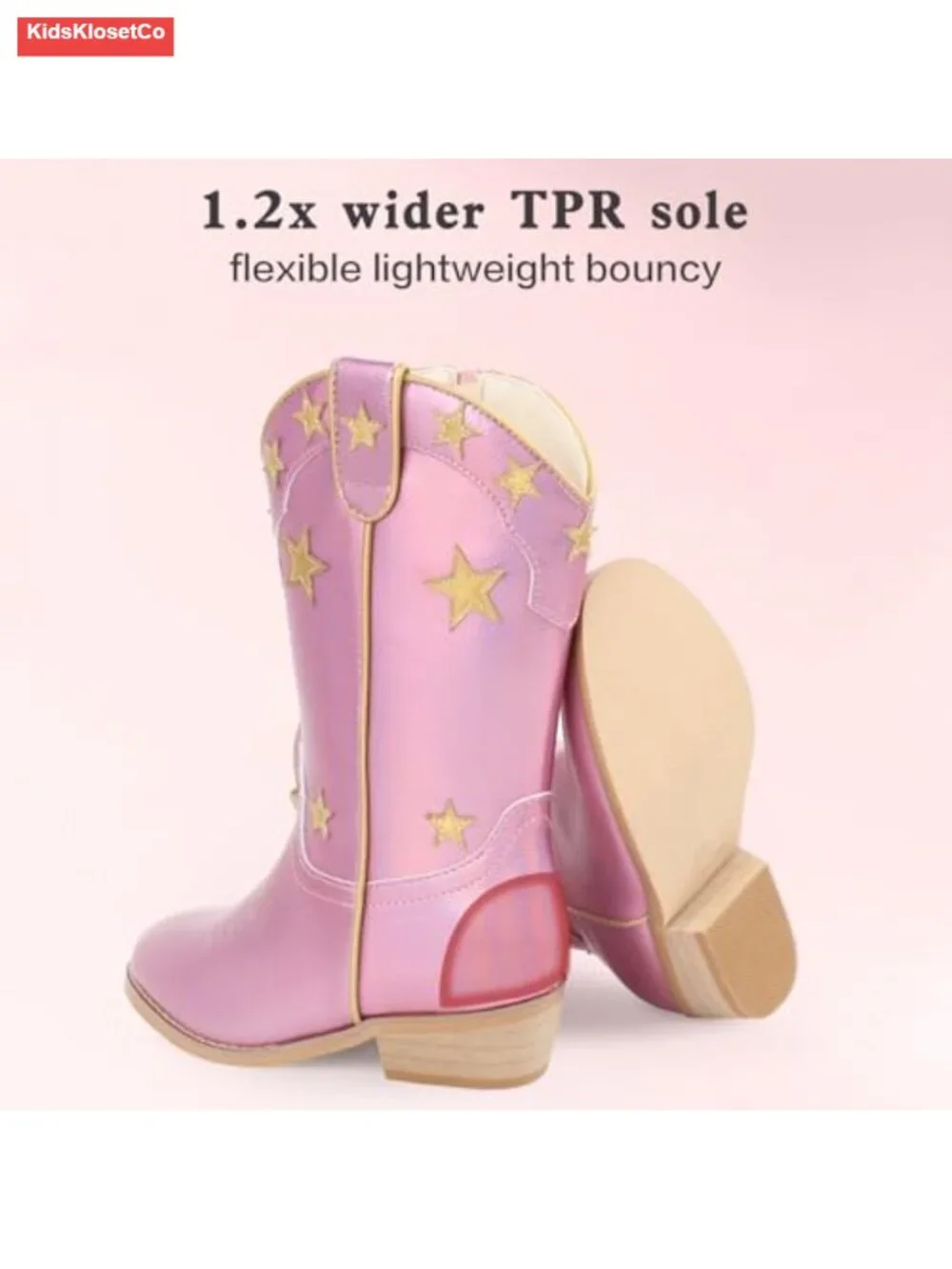 Kids Cowboy Boots for Boys Girls, Faux Leather Western Wide Calf Boots, Side